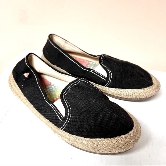 ROXY Redondo Jute espadrilles Slip On Shoes charcoal canvas womens size 7 - Picture 1 of 11